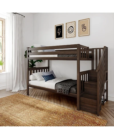 Max and Lily Bed Frame, Farmhouse Solid Wood Platform with Slatted Headboard