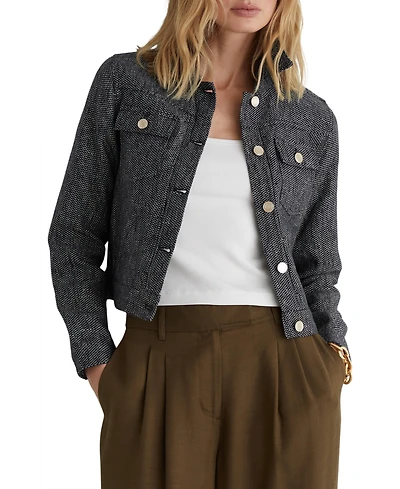 Reiss Women's Linen-Cotton Woven Trucker Jacket