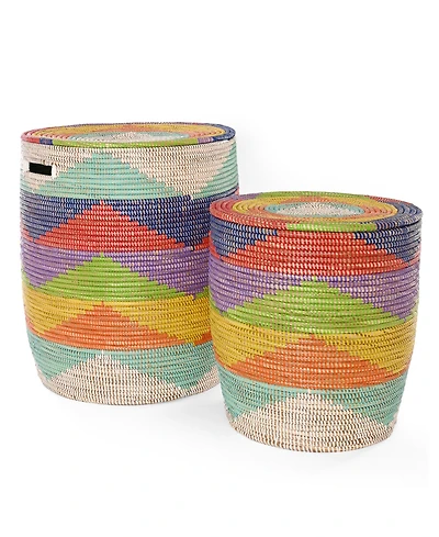 African Modern, Rainbow Mountains Flat Lidded Hampers, Set of 2