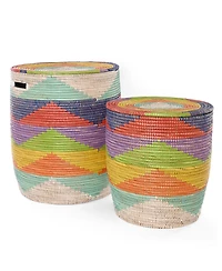 African Modern, Rainbow Mountains Flat Lidded Hampers, Set of 2