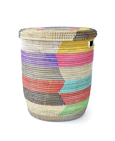 African Modern, Rainbow Herringbone Lidded Storage Basket