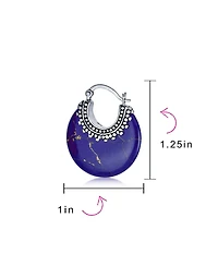Bling Jewelry Lapis Turquoise Onyx Round Half Crescent Hoop Earrings Milgrain Sterling Silver Setting