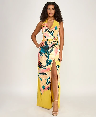 Seni & Cade Women's Plunge V-Neck Printed Gown