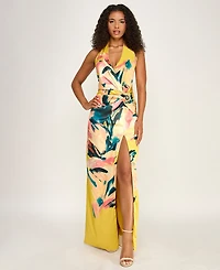 Seni & Cade Women's Plunge V-Neck Printed Gown