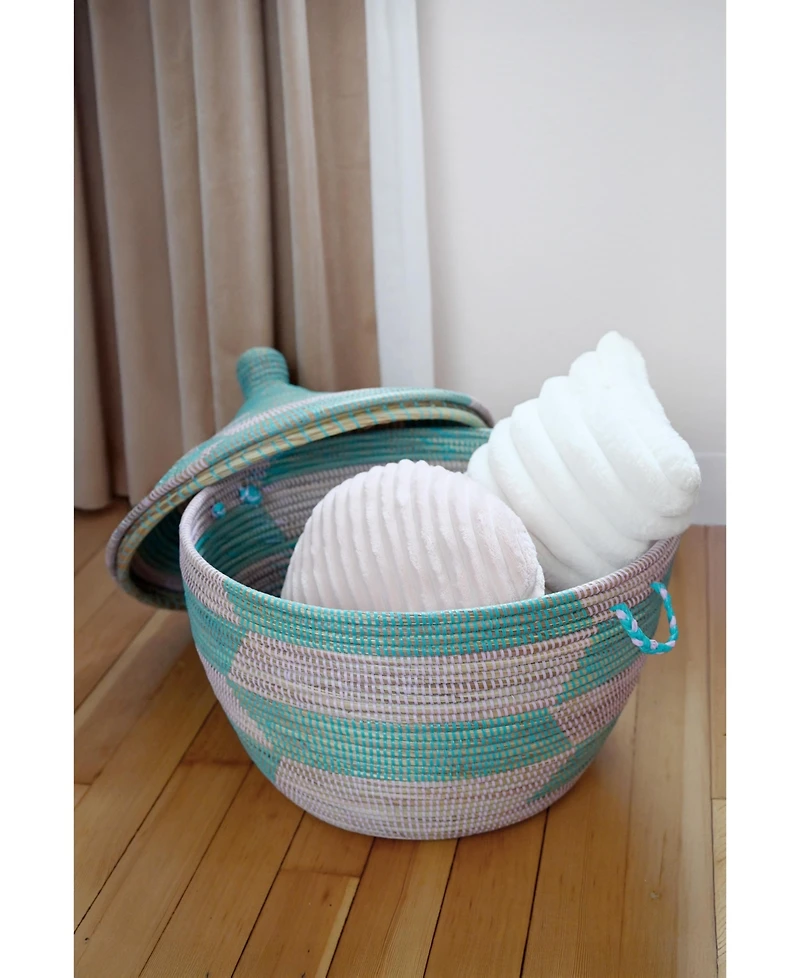 African Modern, Aqua and Lavender Herringbone Storage Basket