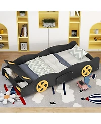 Rainsken Race Car Shaped Platform Bed, with Wheels and Storage, Wood Bed Frame, No Box Spring Needed