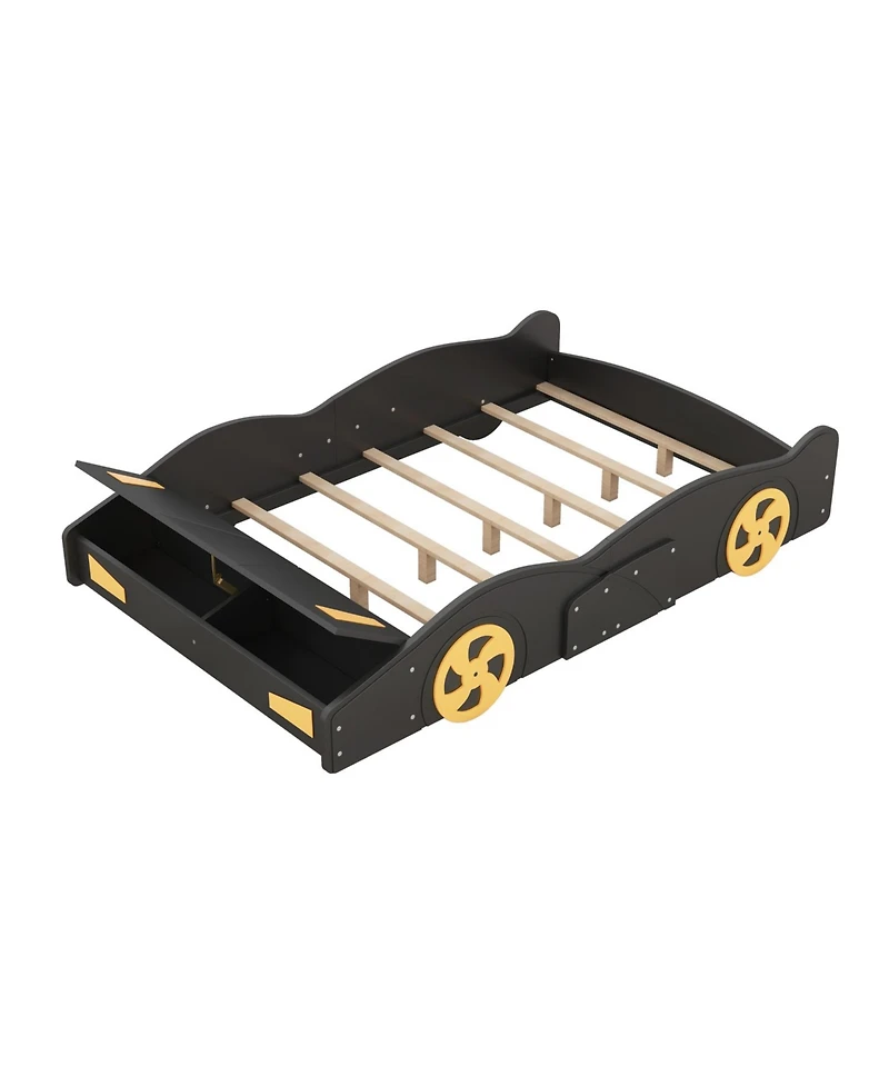 Rainsken Race Car Shaped Platform Bed, with Wheels and Storage, Wood Bed Frame, No Box Spring Needed, Easy Assembly