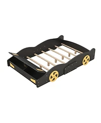 Rainsken Race Car Shaped Platform Bed, with Wheels and Storage, Wood Bed Frame, No Box Spring Needed, Easy Assembly