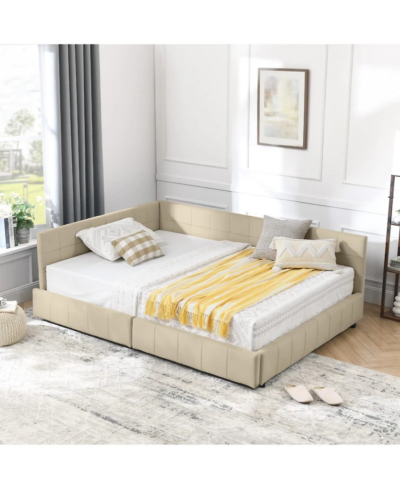 Rainsken Storage Upholstered Tufted Bed Frame, with 2 Drawers, Velvet Corner Frame Full, No Box Spring Needed