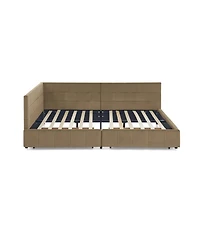 Rainsken Storage Upholstered Tufted Bed Frame, with 2 Drawers, Velvet Corner Frame Full, No Box Spring Needed