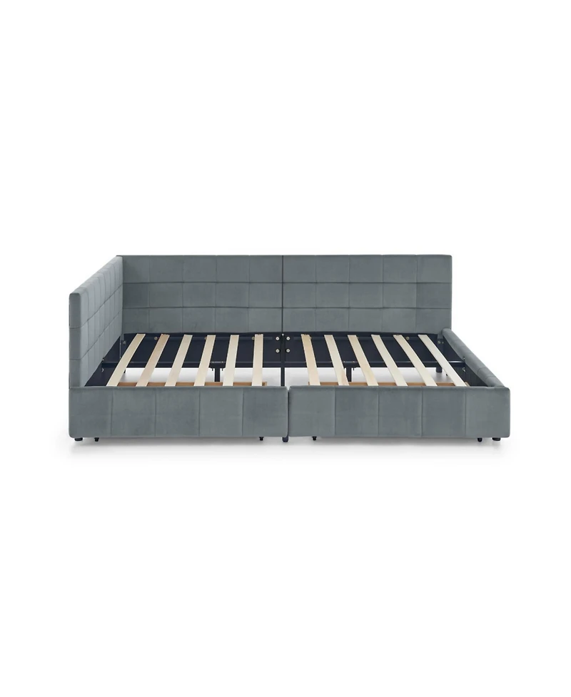 Rainsken Storage Upholstered Tufted Bed Frame, with 2 Drawers, Velvet Corner Frame Full, No Box Spring Needed