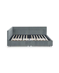Rainsken Storage Upholstered Tufted Bed Frame, with 2 Drawers, Velvet Corner Frame Full, No Box Spring Needed