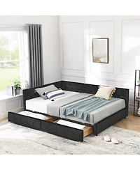 Rainsken Storage Upholstered Tufted Bed Frame, with 2 Drawers, Velvet Corner Frame Full, No Box Spring Needed