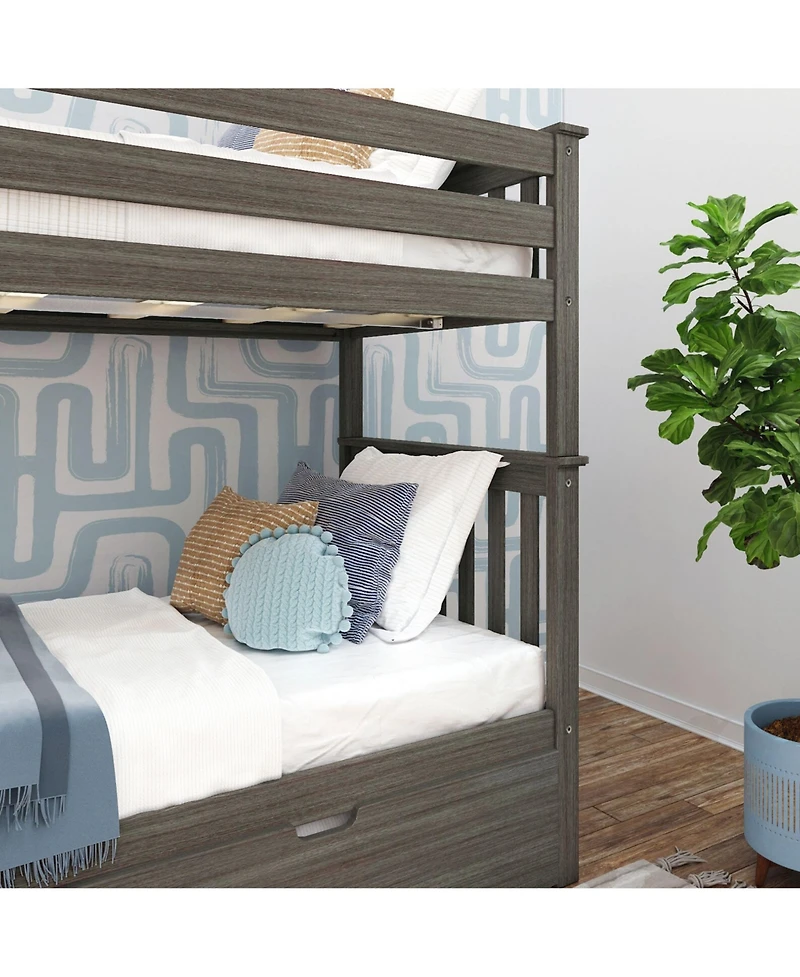 Max & Lily Bunk Bed with Ladder on End and Trundle, Twin-Over-Twin Frame for Kids