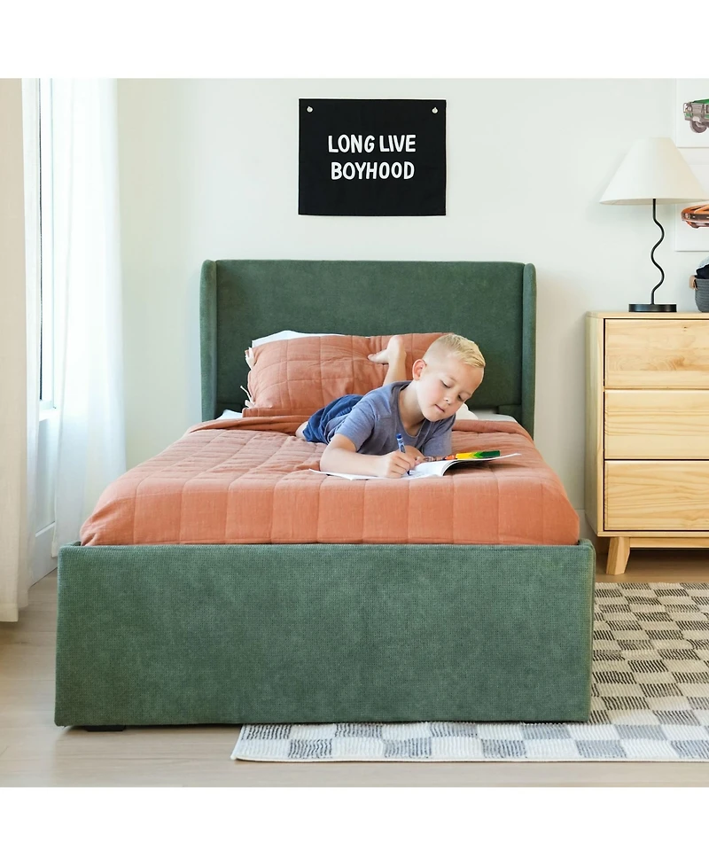 Max & Lily Upholstered Bed with Rectangular Headboard Drawer Side Storage