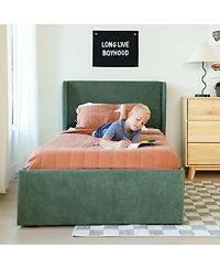 Max & Lily Upholstered Bed with Rectangular Headboard Drawer Side Storage