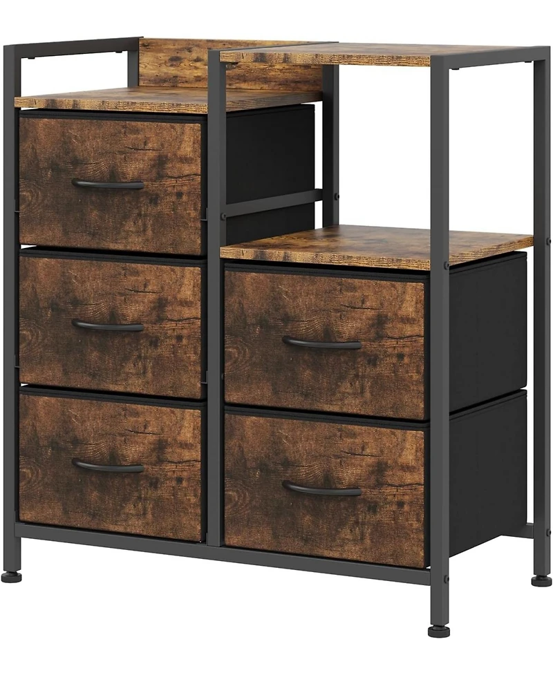 gaomon Lateral File Cabinet with 5 Fabric Drawers - 24.8" Filing Cabinet, Rustic Printer Stand, Office Organizer Cabinet, Fits Letter Files