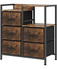 gaomon Lateral File Cabinet with 5 Fabric Drawers - 24.8" Filing Cabinet, Rustic Printer Stand, Office Organizer Cabinet, Fits Letter Files