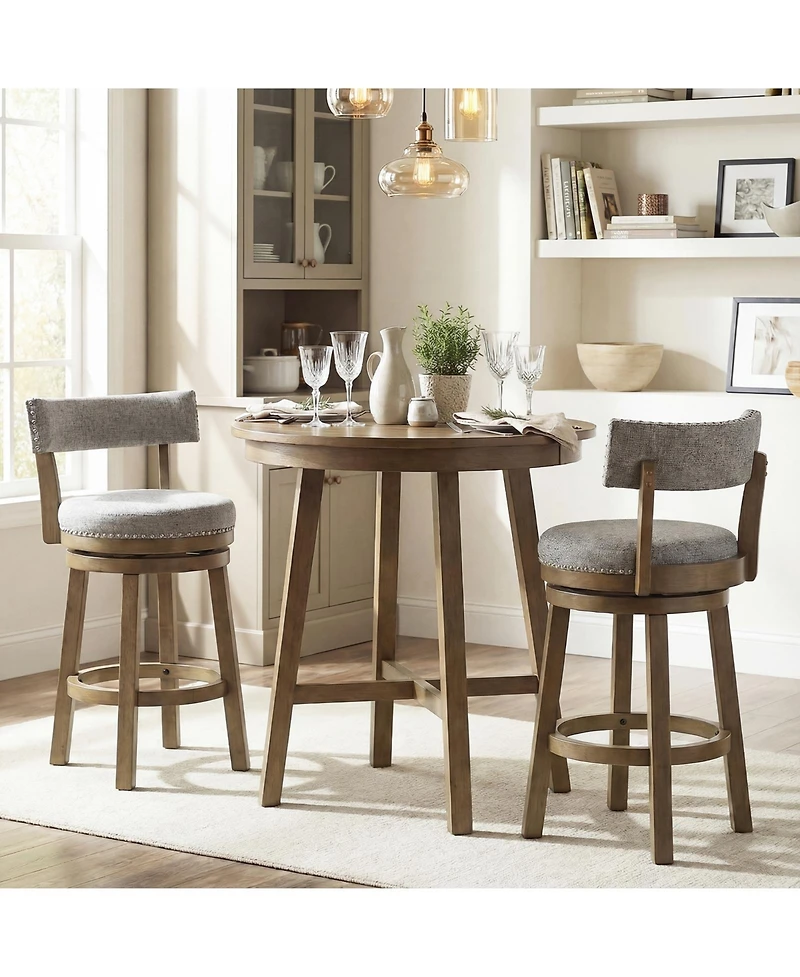 Gymax 4 Pcs Swivel Counter Height Bar Stool Upholstered Barstool w/ Padded Back and Rubber Wood Legs