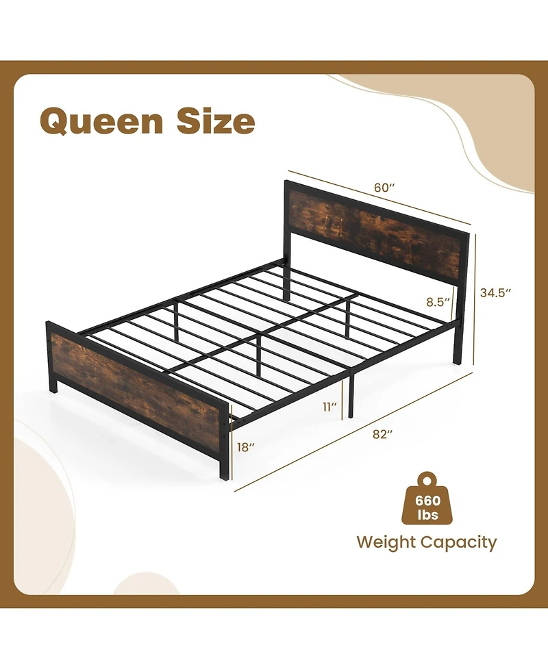 Slickblue Heavy Duty Metal Platform Bed Frame with Headboard Footboard for Bedroom