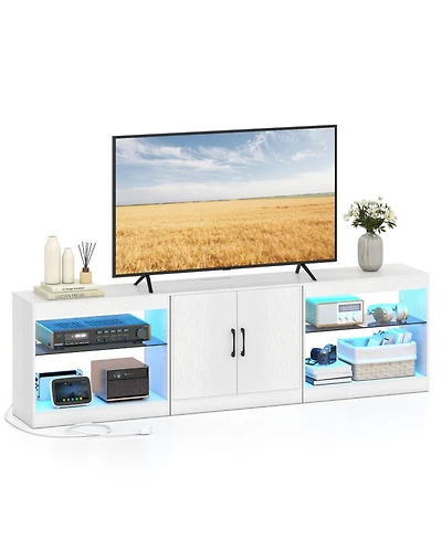 Gouun 77 in Led Tv Stand with Power Outlets and Tempered Glass Shelves