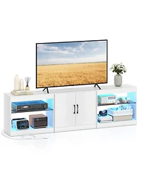 Gouun 77 in Led Tv Stand with Power Outlets and Tempered Glass Shelves