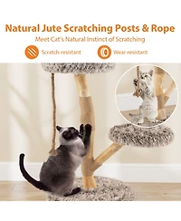 Cozito Cat Tree Modern Wooden with Perch and Jute Scratch Posts