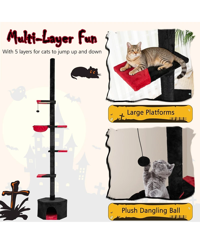 Cozito Floor to Ceiling Cat Tree 97-118 in Gothic 5-Tier with Condo