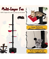 Cozito Floor to Ceiling Cat Tree 97-118 in Gothic 5-Tier with Condo