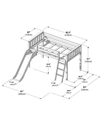 Max & Lily Twin Low Loft Bed with Slide, Solid Wood Kids Platform 14 inch Guardrails