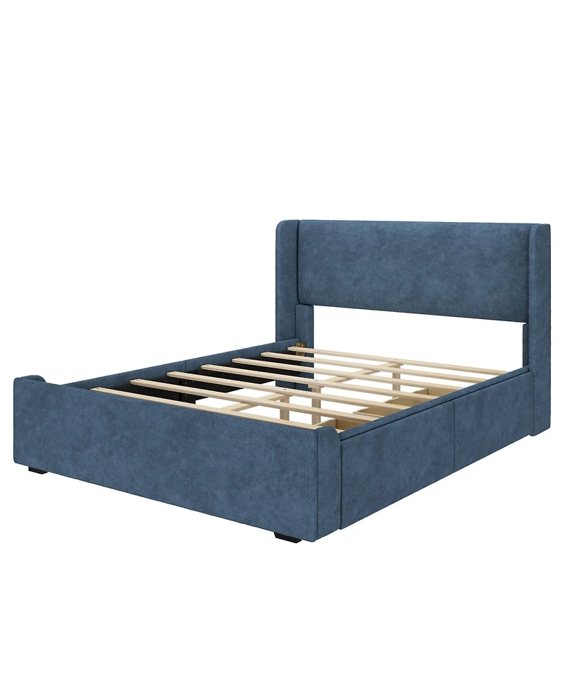 Max & Lily Full Upholstered Rectangular Headboard Platform Bed Frame with 2 Drawer Side Storage