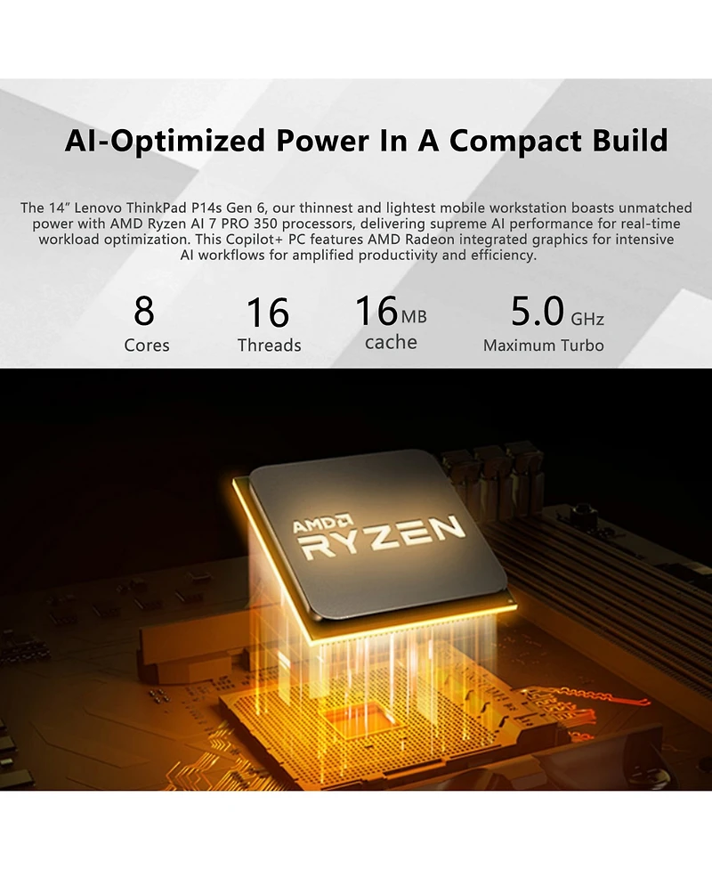 Lenovo ThinkPad P14s 14 inches Traditional Laptop Amd Ryzen Ai 7 48GB Ram Amd Radeon Graphics 2TB Ssd Storage Windows 11 Pro 60Hz