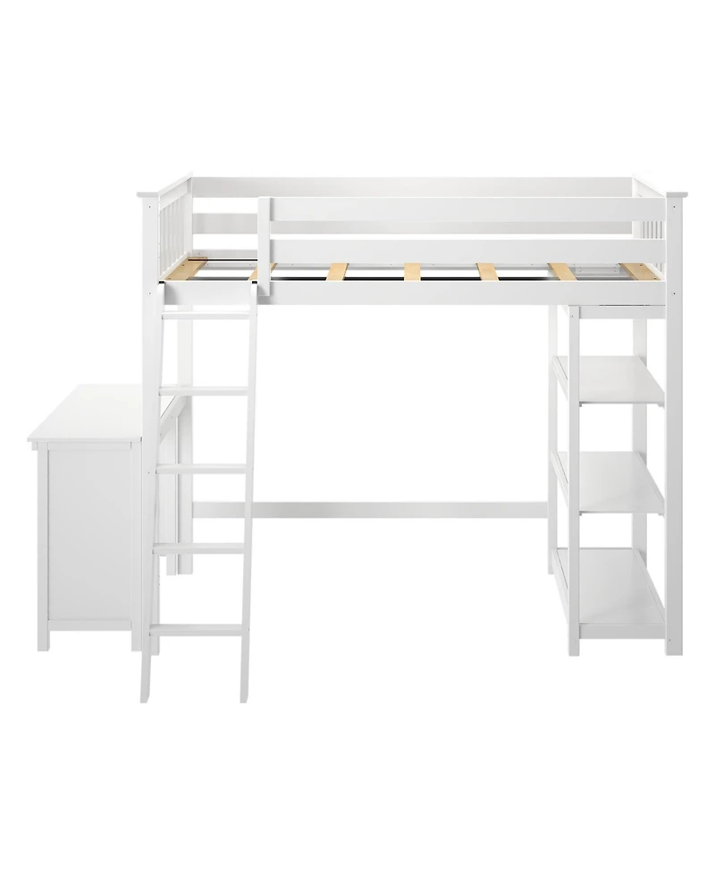 Max & Lily Loft Bed, Solid Wood High Bed with Bookcase and Desk for Kids