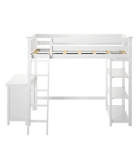 Max & Lily Loft Bed, Solid Wood High Bed with Bookcase and Desk for Kids