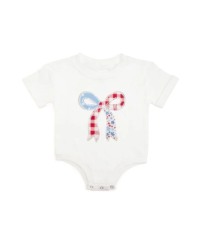 Sweet Wink Baby Girls Patchwork Bow Patch Short Sleeve Romper