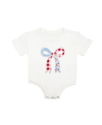 Sweet Wink Baby Girls Patchwork Bow Patch Short Sleeve Romper