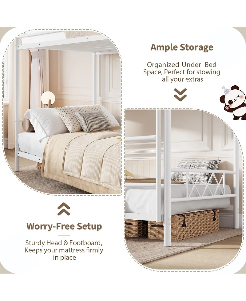 Heavy Duty Twin Over Bunk Bed for Adults and Teens - Metal Frame with Stairs, Full-Length Guardrail, Space-Saving, No Box Spring Needed