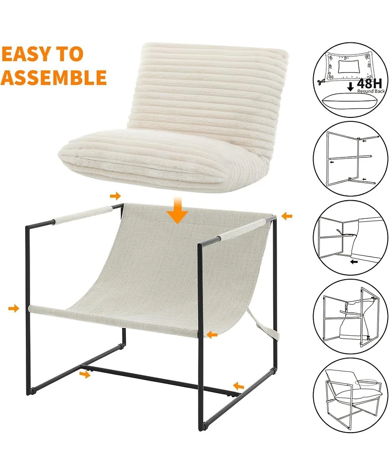 gaomon Sling Accent Chair for Living Room,Modern Metal Framed Cozy Armchair,Upholstered Living Room Chairs with Shredded Foam Cushioning,Lounge Chair
