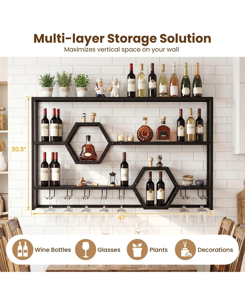 Slickblue 47 Inch Wall Wine Rack Floating Shelves for Home Bar Storage