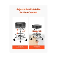 Sugift Adjustable Height Rolling Stool with Footrest and Wheels, 450 lbs Capacity Pu Leather Swivel Stool for Salon Spa Clinic