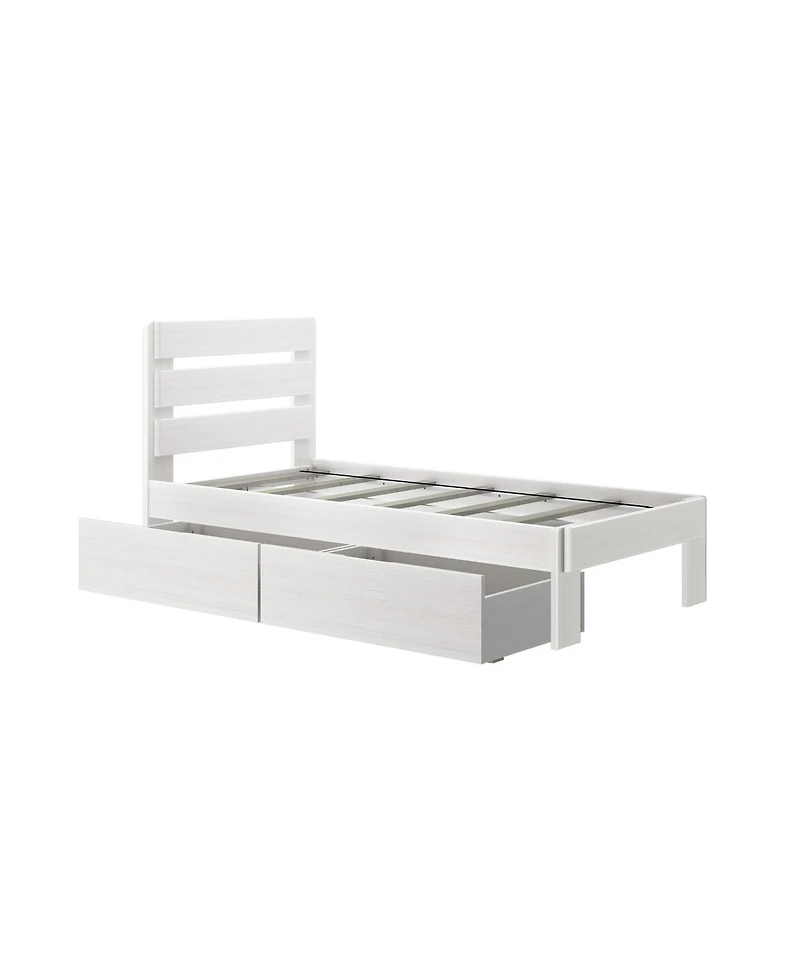 Max & Lily Solid Wood Farmhouse Twin Bed with Plank Headboard and Storage Drawers