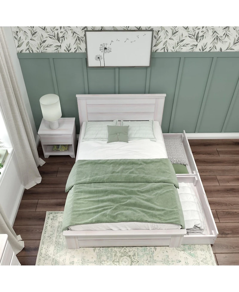 Max & Lily Full Bed Frame with Storage Drawers, Solid Wood Platform for Kids