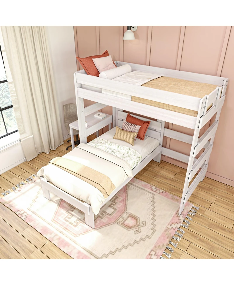 Max &bLily Farmhouse Twin over L-Shaped Bunk Bed with Desk