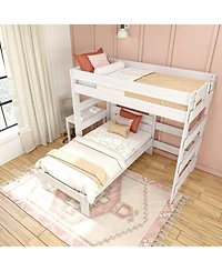 Max &bLily Farmhouse Twin over L-Shaped Bunk Bed with Desk