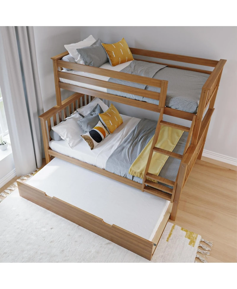 Max & Lily Solid Wood Bunk Bed, Twin over Full with Storage Trundle and Ladder for Kids
