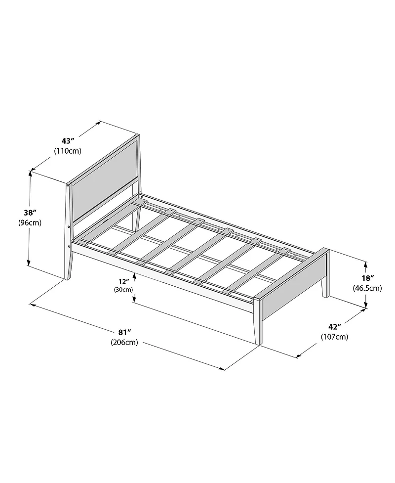 Max & Lily Twin Bed Frame, Solid Wood Classic Platform with Panel Headboard for Kids