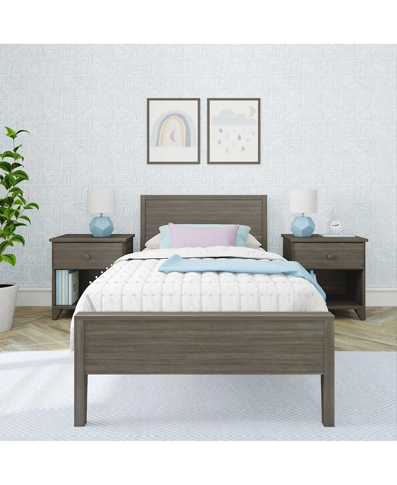 Max & Lily Twin Bed Frame, Solid Wood Classic Platform with Panel Headboard for Kids