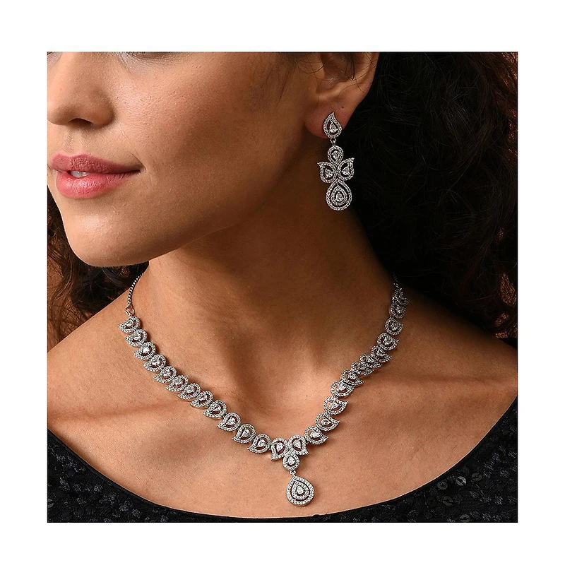 Sohi Women's Crystal Bling Necklace And Earrings (Set Of 2)