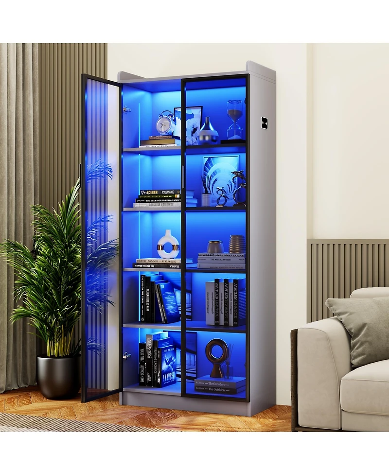 Vlsrka Display Cabinet with Doors and Adjustable Shelves