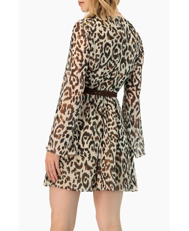 Ivonne Women's Short Animal Print Dress with Waist Tie